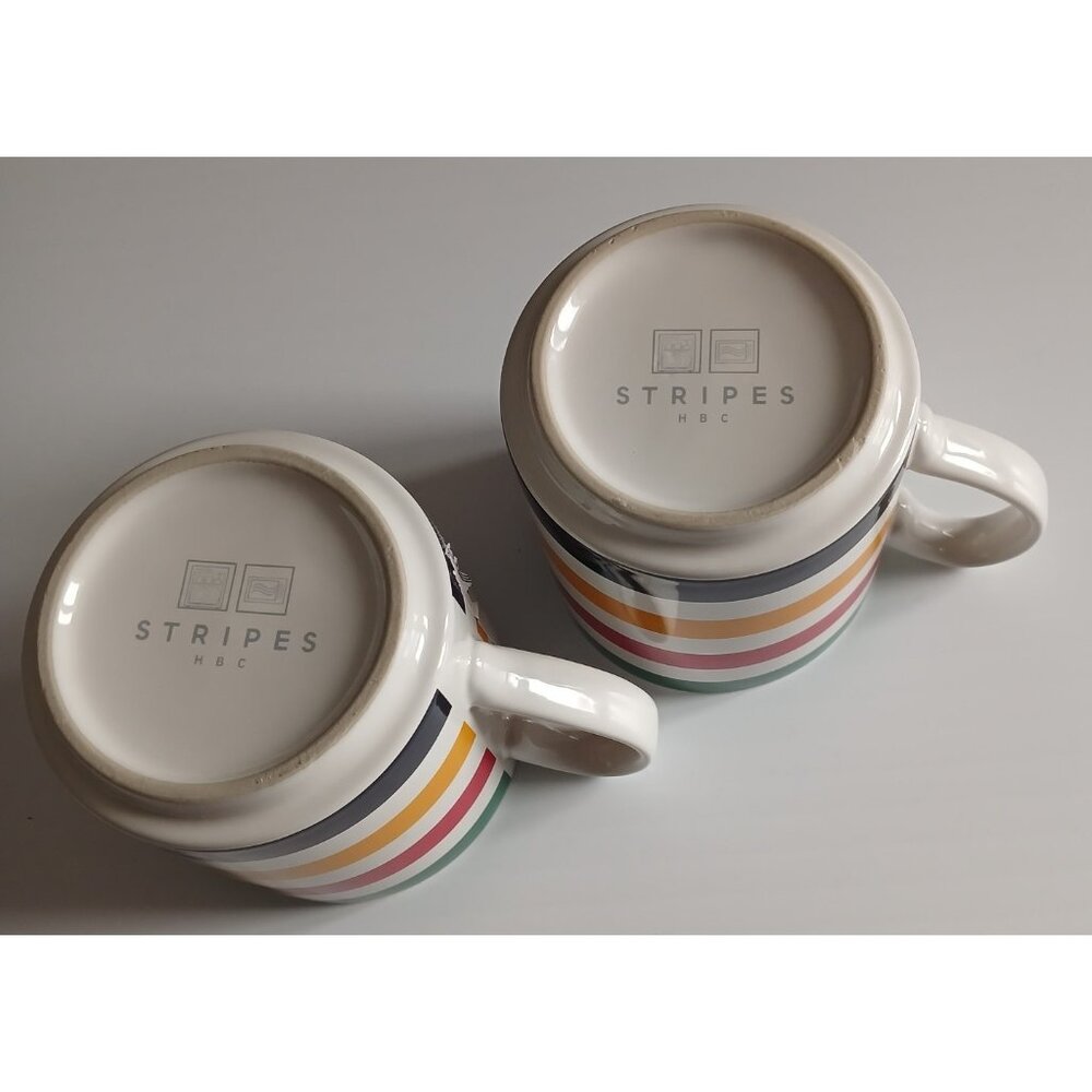 Hudson's Bay Company HBC Stripes Canada Set Of 2 Mugs NEW Coffee Tea Cups - Picture 2 of 9